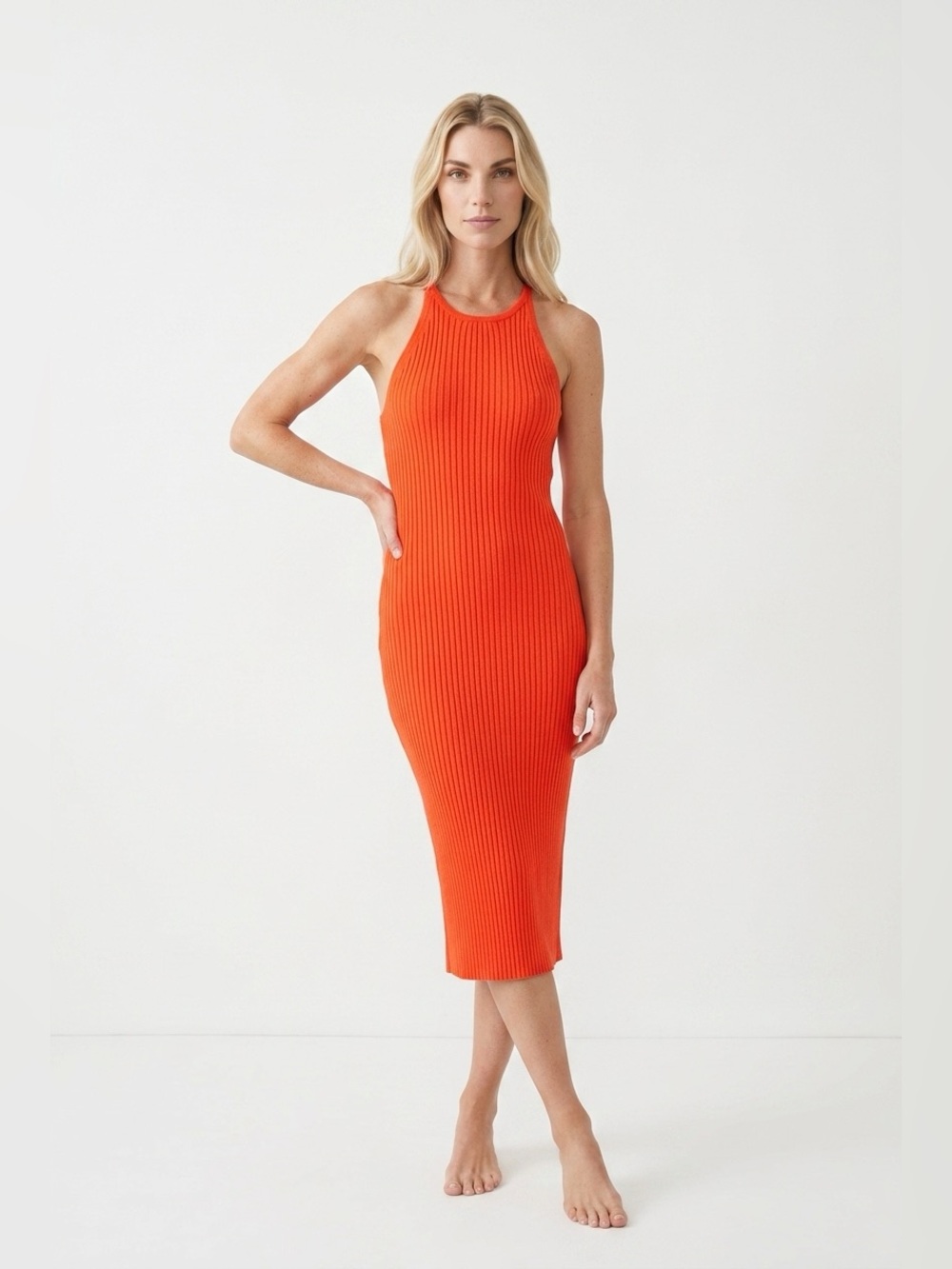 Ribbed knit midi dress